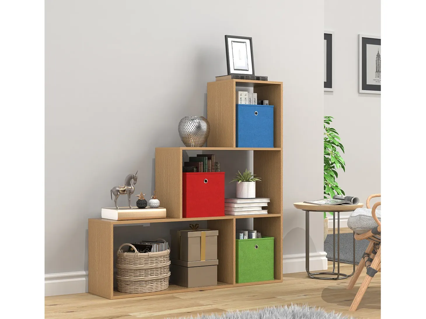 VCM Wood Stand Stair Shelf Stepped Shelf Shelf Room Divider Bookshelf Dubila M (Beech)