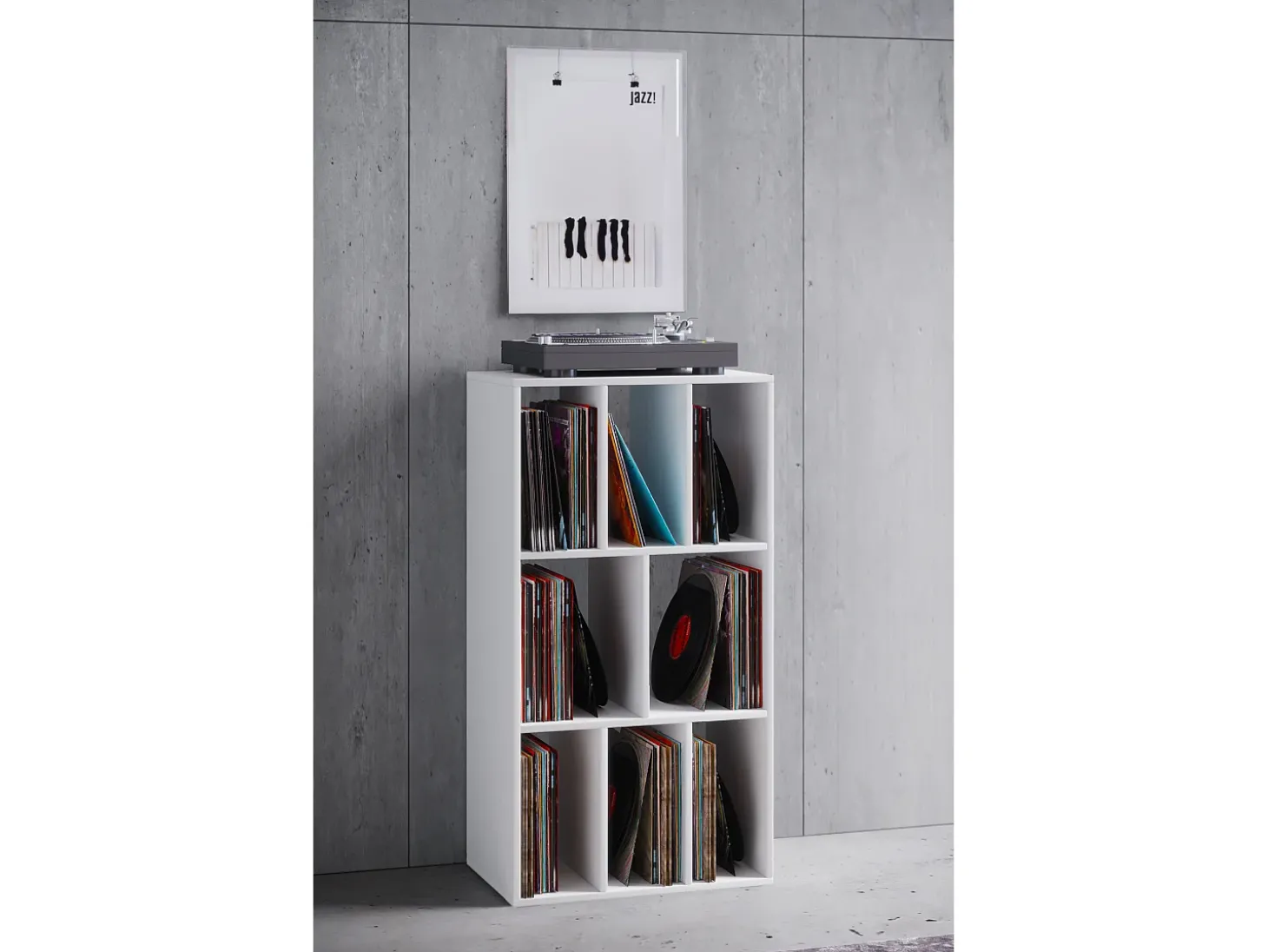 VCM Wooden Record Shelf | Divisor de Sala | Dimensões A. 120 x L. 60 x P. 40 cm | Prateleira de Mídia - Schalino (Branco)