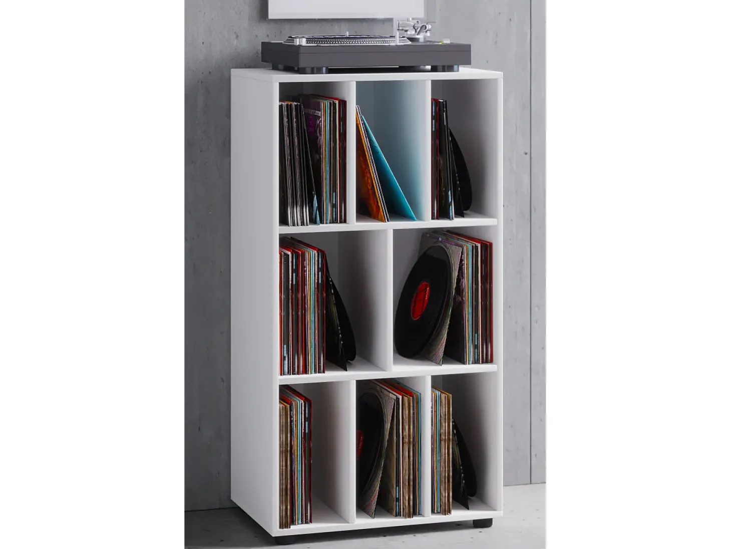 VCM Wooden Record Shelf | Divisor de Sala | Dimensões A. 120 x L. 60 x P. 40 cm | Prateleira de Mídia - Schalino (Branco)