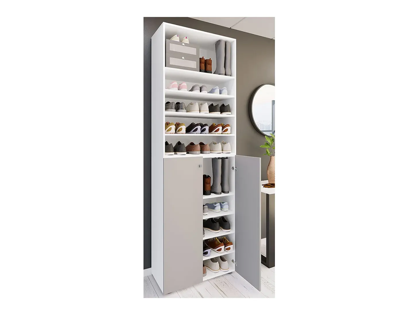 VCM XL Madeira Grande Sapato Gabinete Prateleira Grandes Botas BoardFurniture Lona 10 Compartimentos (Branco / Cinza)