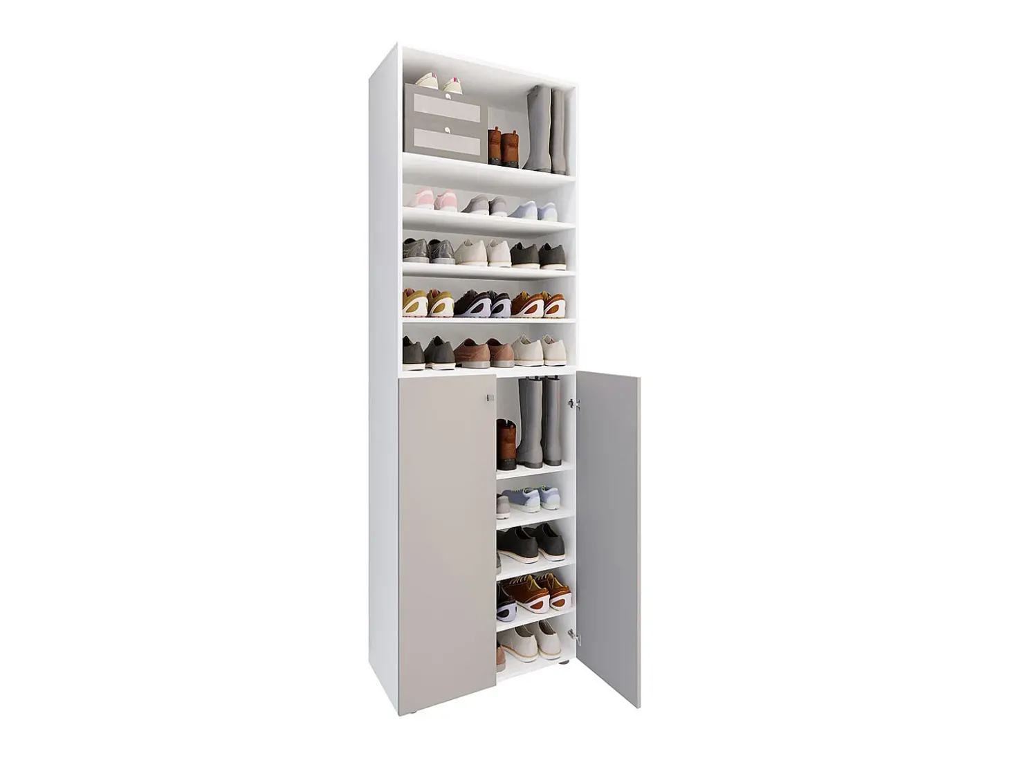 VCM XL Madeira Grande Sapato Gabinete Prateleira Grandes Botas BoardFurniture Lona 10 Compartimentos (Branco / Cinza)