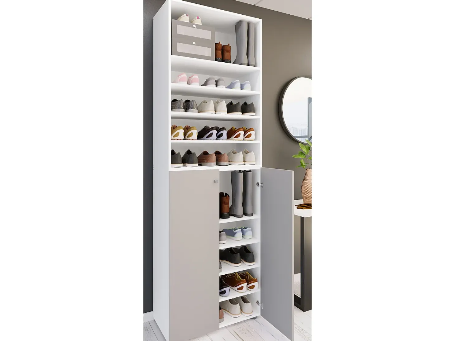 VCM XL Madeira Grande Sapato Gabinete Prateleira Grandes Botas BoardFurniture Lona 10 Compartimentos (Branco / Cinza)