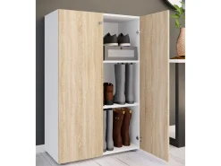 VCM XL Madeira Grande Sapato Gabinete Prateleira Grandes Botas Móveis de Piso Lona 3 Compartimentos (Branco / Sonoma Carvalho)