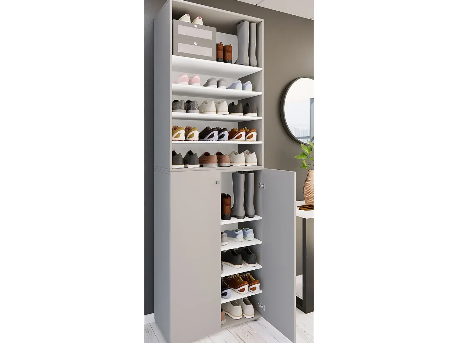 VCM XL Madeira Grande Sapato Gabinete Prateleira Grandes Botas BoardFurniture Lona 10 Compartimentos (Cinza)