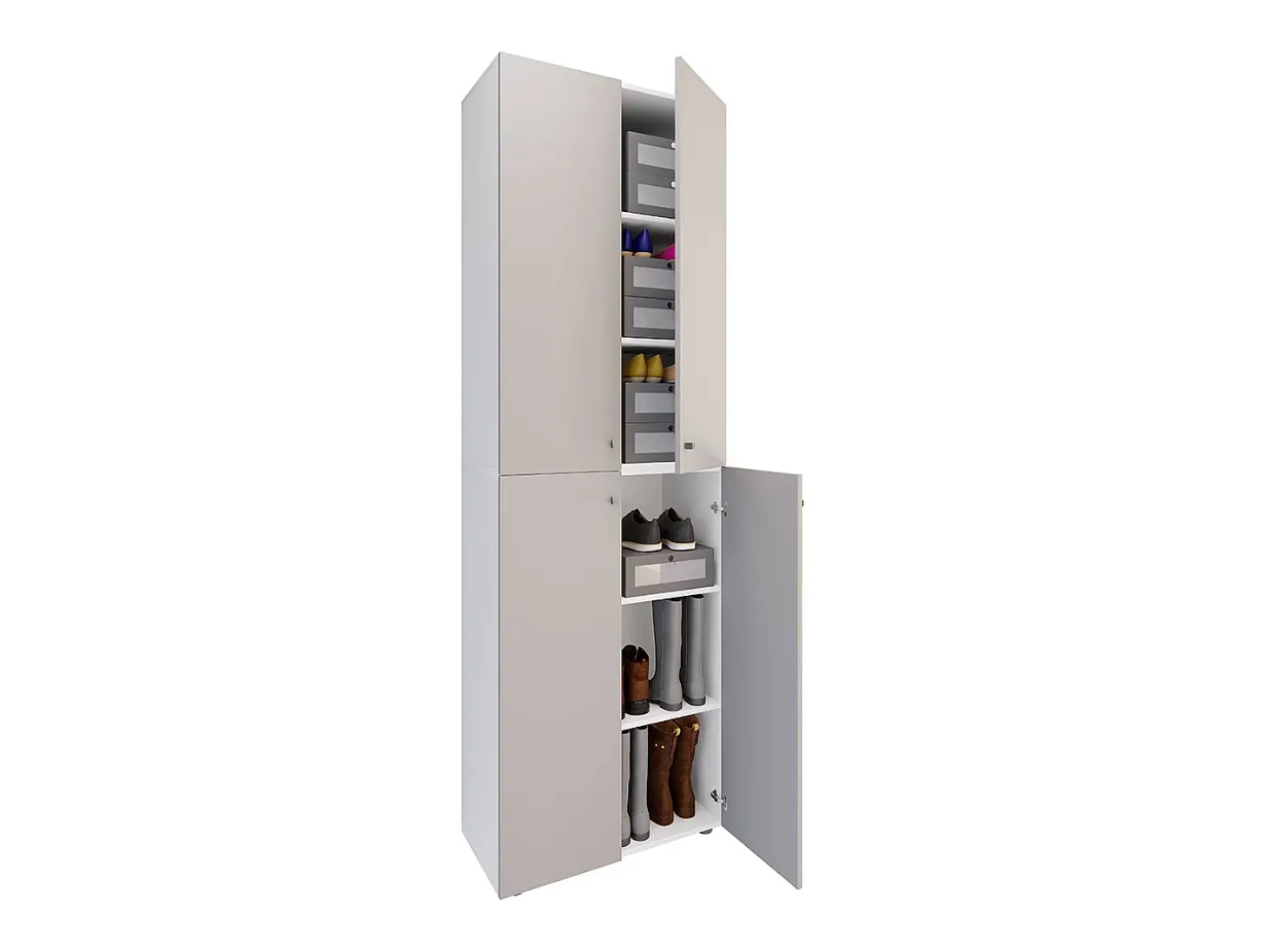 VCM XL Madeira Grande Sapato Gabinete Prateleira Botas Grandes BoardFurniture Lona 6 Compartments Turning Doors (Branco / Cinza)