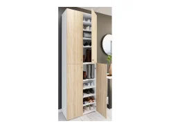 VCM XL Madeira Grande Sapato Gabinete Prateleira Grande Boots Boardcase Mobiliário Lona 10 Compartimentos Turning Doors (Branco / Sonoma Oak)