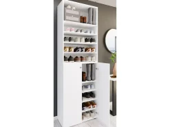 VCM XL Madeira Grande Sapato Gabinete Prateleira Grandes Botas Móveis de Piso Lona 10 Compartimentos (Branco)