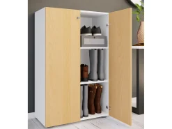 VCM XL Madeira Grande Sapato Armário Sapato Rack Botas Grandes Mobiliário de Piso Lona 3 Compartimentos (Branco / Faia)