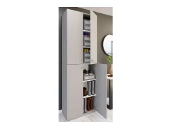 VCM XL Madeira Grande Sapato Gabinete Prateleira Grandes Botas Mobiliário de Piso Lona 6 Compartimentos Turning Doors (Cinza)