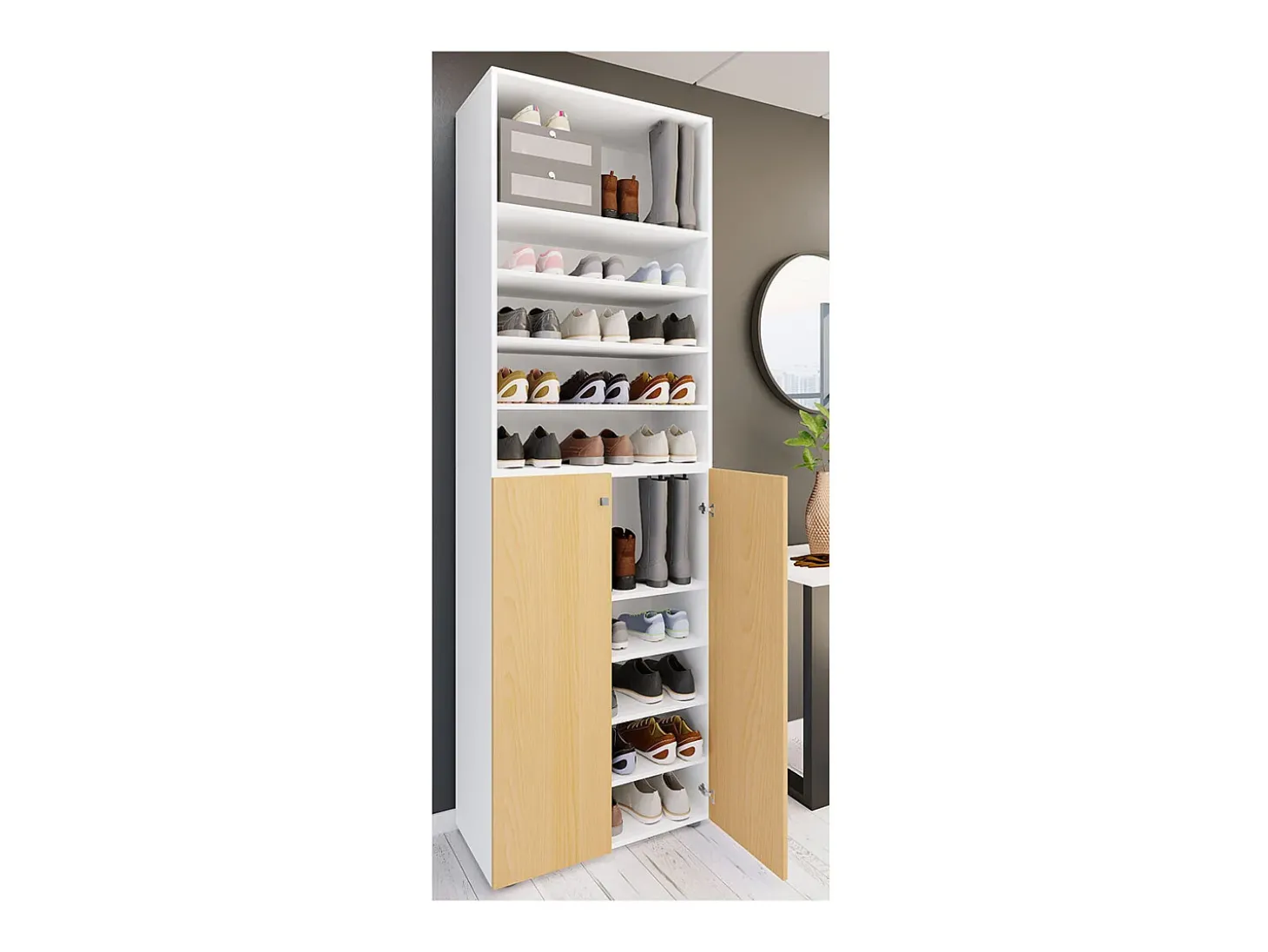 VCM XL Madeira Grande Sapato Gabinete Prateleira Botas Grandes BoardFurniture Lona 10 compartimentos (Branco / Faia)