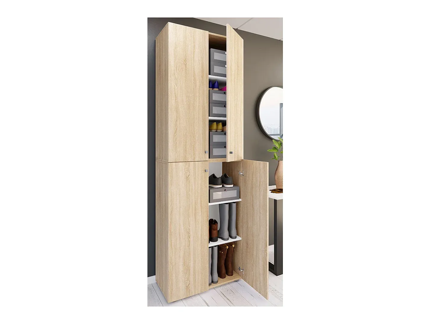 VCM XL Madeira Grande Sapato Armário Prateleira Grandes Botas Mobiliário de Piso Lona 6 Compartimentos Turning Doors (Sonoma Oak)