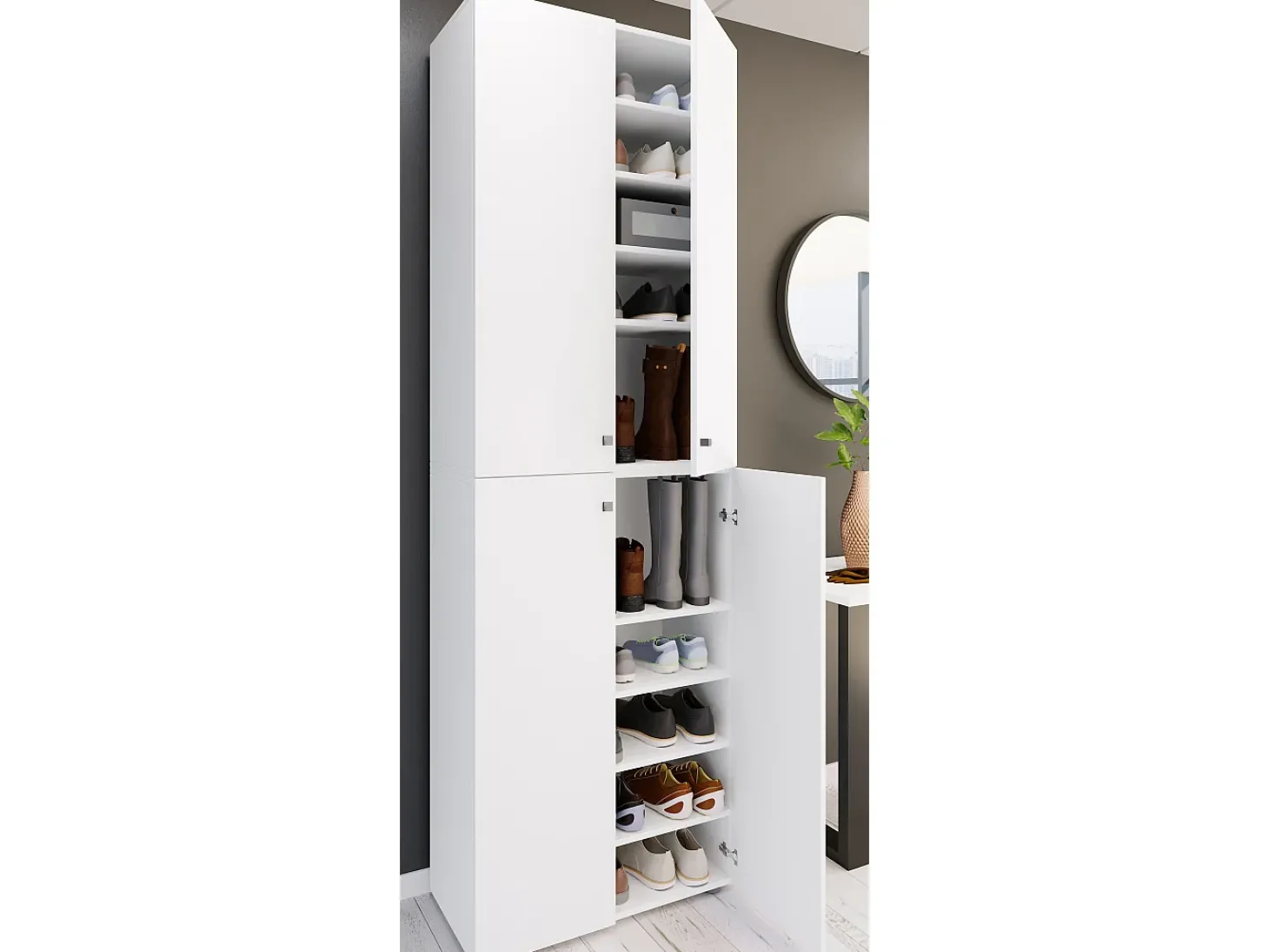 VCM XL Madeira Grande Sapato Gabinete Prateleira Botas Grandes BoardFurniture Lona 10 Compartments Turning Doors (Branco)