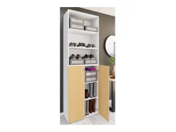 VCM XL Madeira Grande Sapato Armário Sapato Rack Botas Grandes Mobiliário de Piso Lona 6 Compartimentos (Branco / Faia)