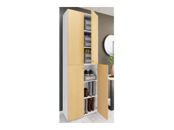 VCM XL Madeira Grande Sapato Gabinete Prateleira Botas Grandes BoardFurniture Lona 6 Compartments Turning Doors (White / Beech)