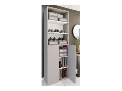 VCM XL Madeira Grande Sapato Gabinete Prateleira Grandes Botas Móveis de Piso Lona 6 Compartimentos (Cinza)