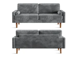 Veludo cinza e sofá de veludo de madeira maciça - 3 lugares - carga máxima 300kg - 176x78x85cm