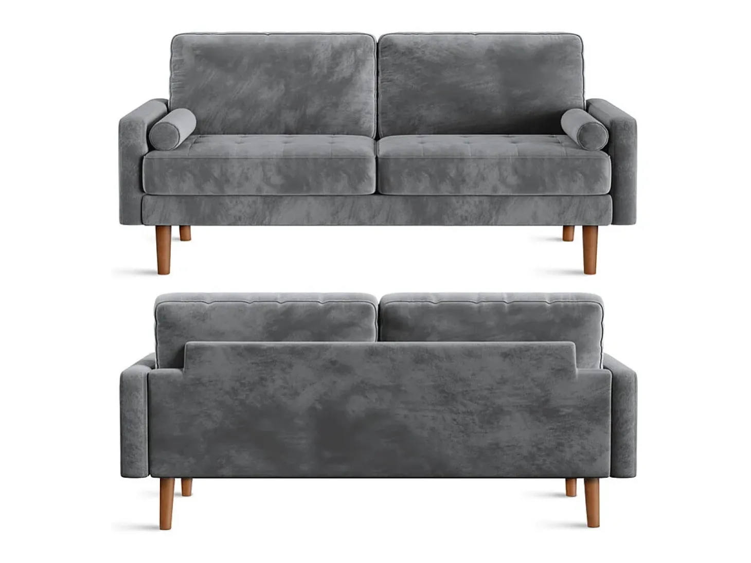Veludo cinza e sofá de veludo de madeira maciça - 3 lugares - carga máxima 300kg - 176x78x85cm