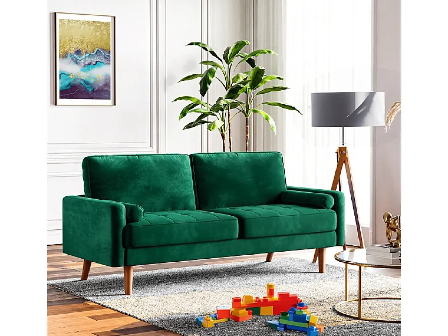 Veludo verde e sofá de veludo sólido - 3 lugares - carga máxima 300kg - 176x78x85cm