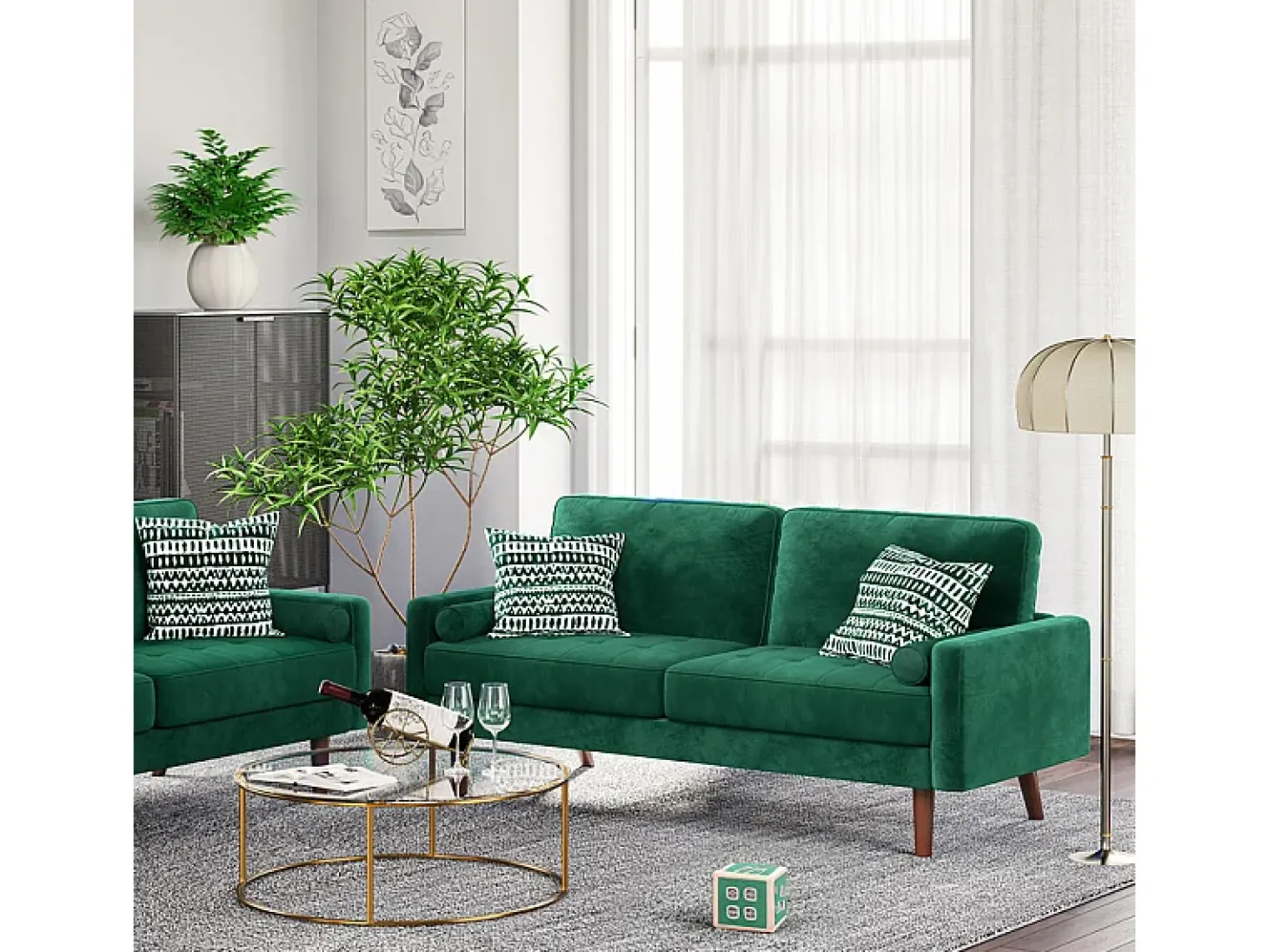 Veludo verde e sofá de veludo sólido - 3 lugares - carga máxima 300kg - 176x78x85cm