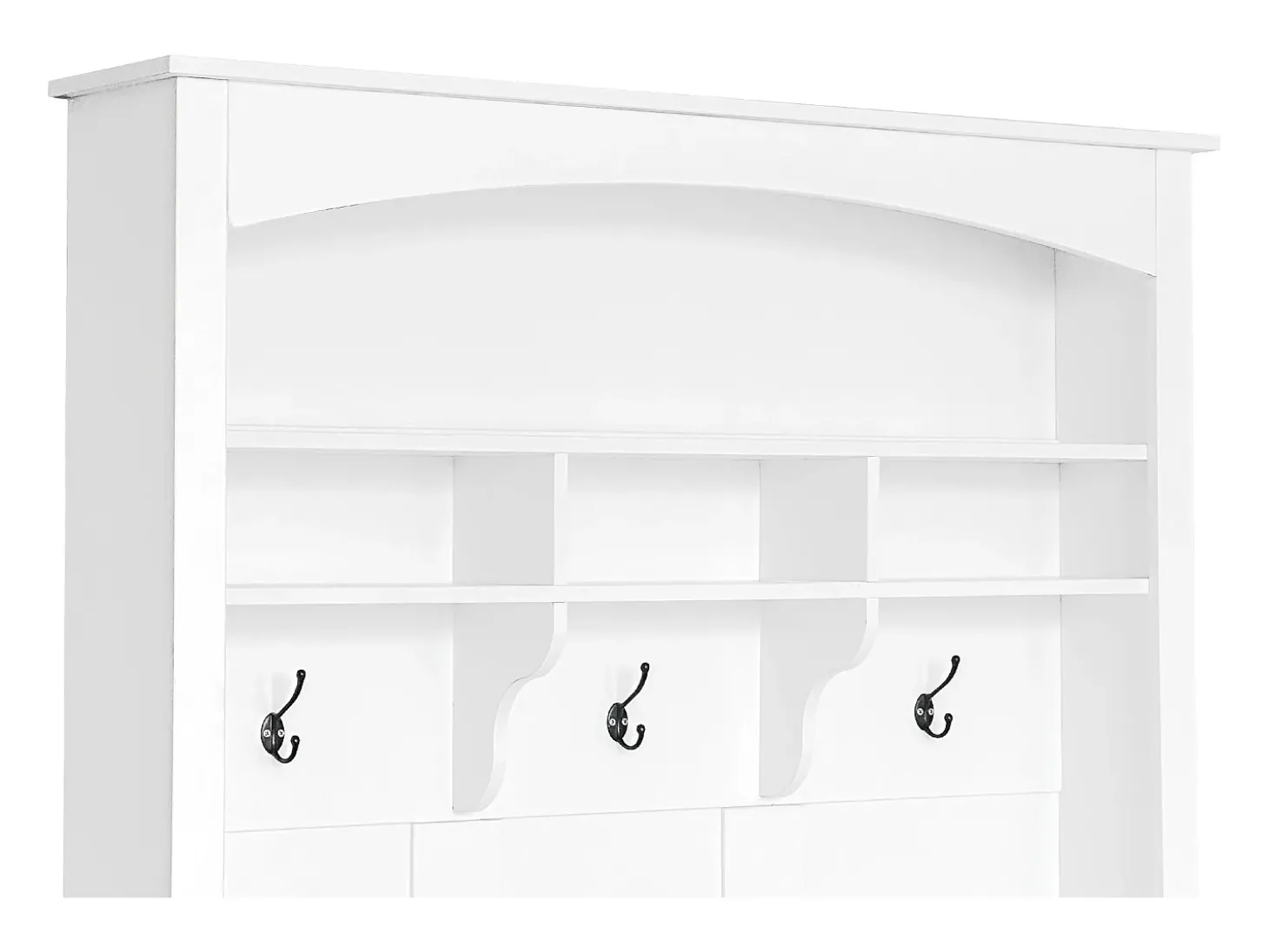 Vestiário branco com banco, sapateira, 3 ganchos e arrumação aberta 120x40x190 cm