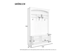 Vestiário branco com banco, sapateira, 3 ganchos e arrumação aberta 120x40x190 cm