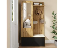 Vestiário com espelho - 100 x 38 x 191 cm - com sapateira + guarda-roupa + 2 portas + banco - MDF - natural