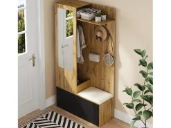 Vestiário com espelho - 100 x 38 x 191 cm - com sapateira + guarda-roupa + 2 portas + banco - MDF - natural