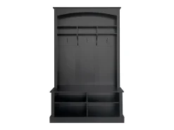 Vestiário preto com banco, sapateira, 3 ganchos e arrumação aberta 120x40x190 cm