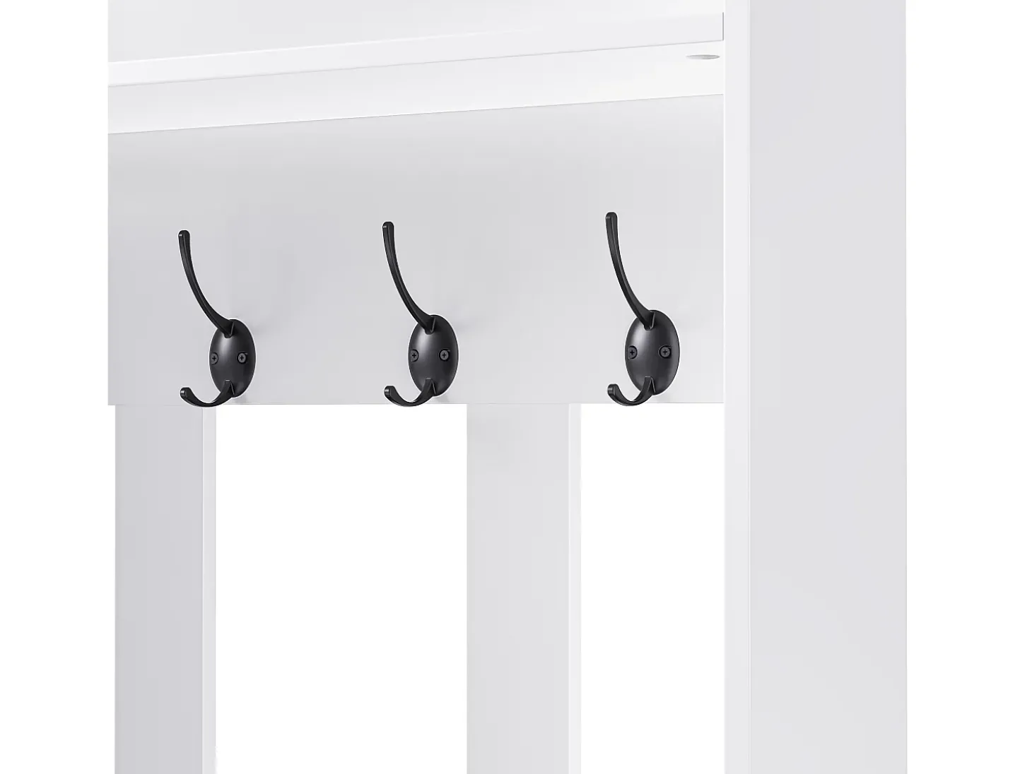 Vestuário de entrada moderno - com 4 ganchos, 1 porta e 2 gavetas - com banco e prateleiras abertas - Branco