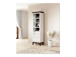 Vitrina 1 porta baixa coleção PALACE. Cores branco e carvalho escuro.