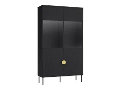 Vitrina 2 portas e 4 nichos com LEDs preto e dourado - NATANIEL