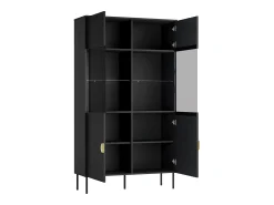 Vitrina 2 portas e 4 nichos com LEDs preto e dourado - NATANIEL