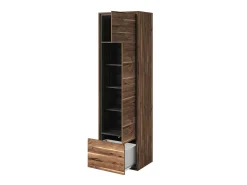 Vitrina alta design, 1 porta, 1 gaveta e 4 nichos aparentes coleção SILVA. Cores carvalho e cinza.