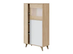 Vitrina Atlanta, Vitrina moderna com 3 portas, Aparador para sala ou lounge, Aparador alto com prateleiras, 77x33h142 cm, Carvalho e Branco