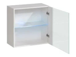 Vitrina branca quadrada suspensa com 1 porta de vidro e iluminação LED inclusa. Coleção SWITCH.