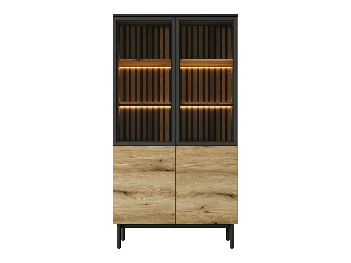 Vitrina com 4 portas e com LEDs cor natural e preto - LABENIA