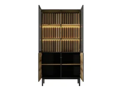 Vitrina com 4 portas e com LEDs cor natural e preto - LABENIA