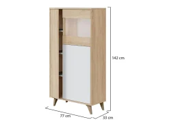 Vitrina Daceved, Vitrina moderna com 3 portas, Aparador para sala ou lounge, Aparador alto com prateleiras, 77x33h142 cm, Carvalho e Branco