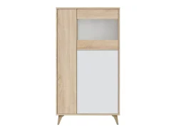 Vitrina Daceved, Vitrina moderna com 3 portas, Aparador para sala ou lounge, Aparador alto com prateleiras, 77x33h142 cm, Carvalho e Branco