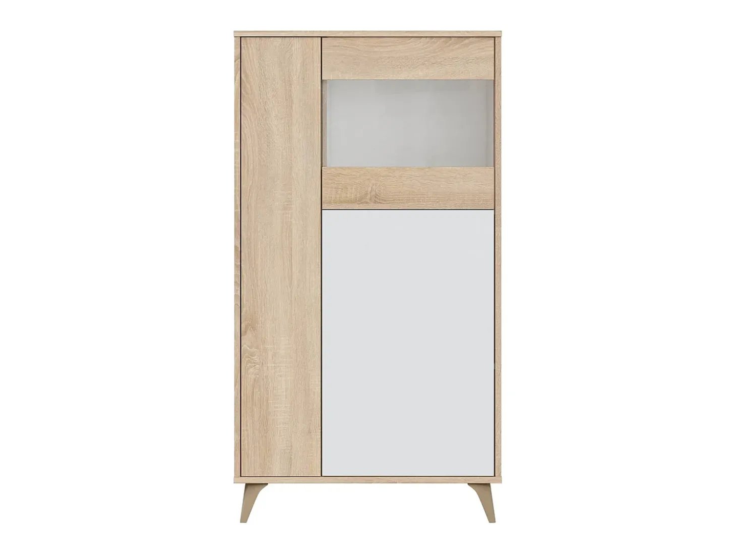 Vitrina Daceved, Vitrina moderna com 3 portas, Aparador para sala ou lounge, Aparador alto com prateleiras, 77x33h142 cm, Carvalho e Branco