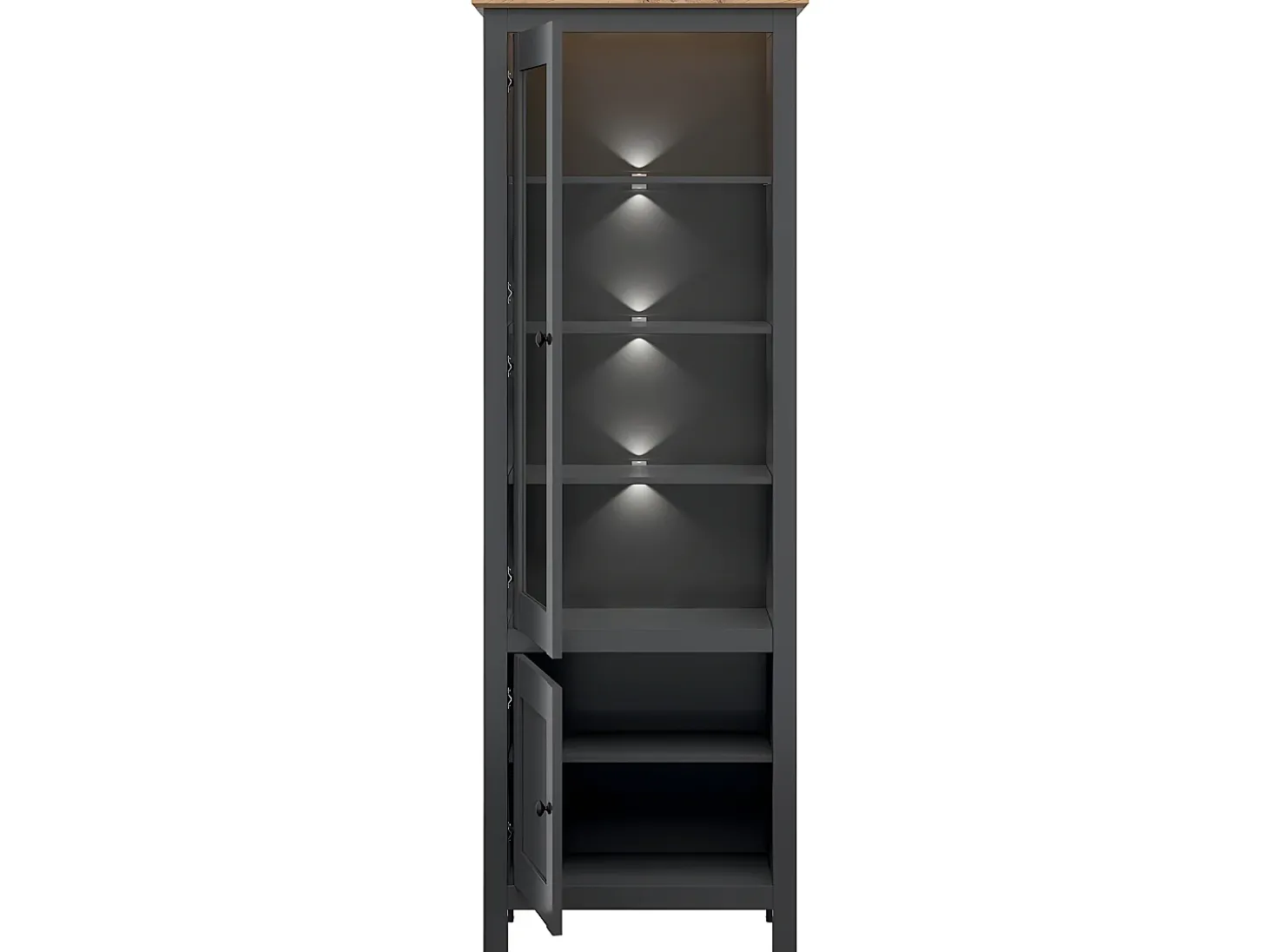 Vitrina de 2 portas com LED Duck Cinzento antracite e madeira