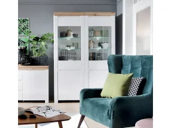 Vitrina de 2 portas Hella Branco e Madeira