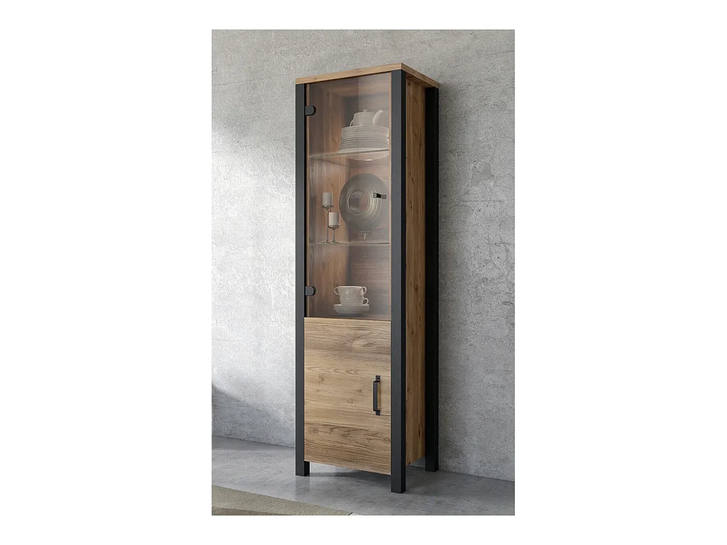 Vitrina de 2 portas Lyam em madeira e preto