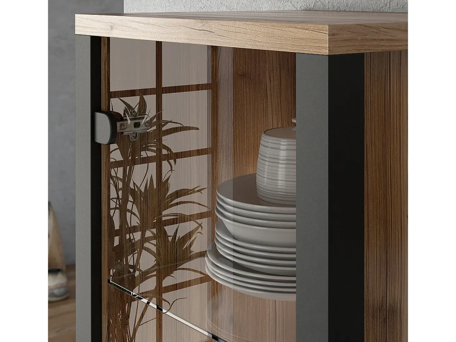 Vitrina de 2 portas Lyam em madeira e preto