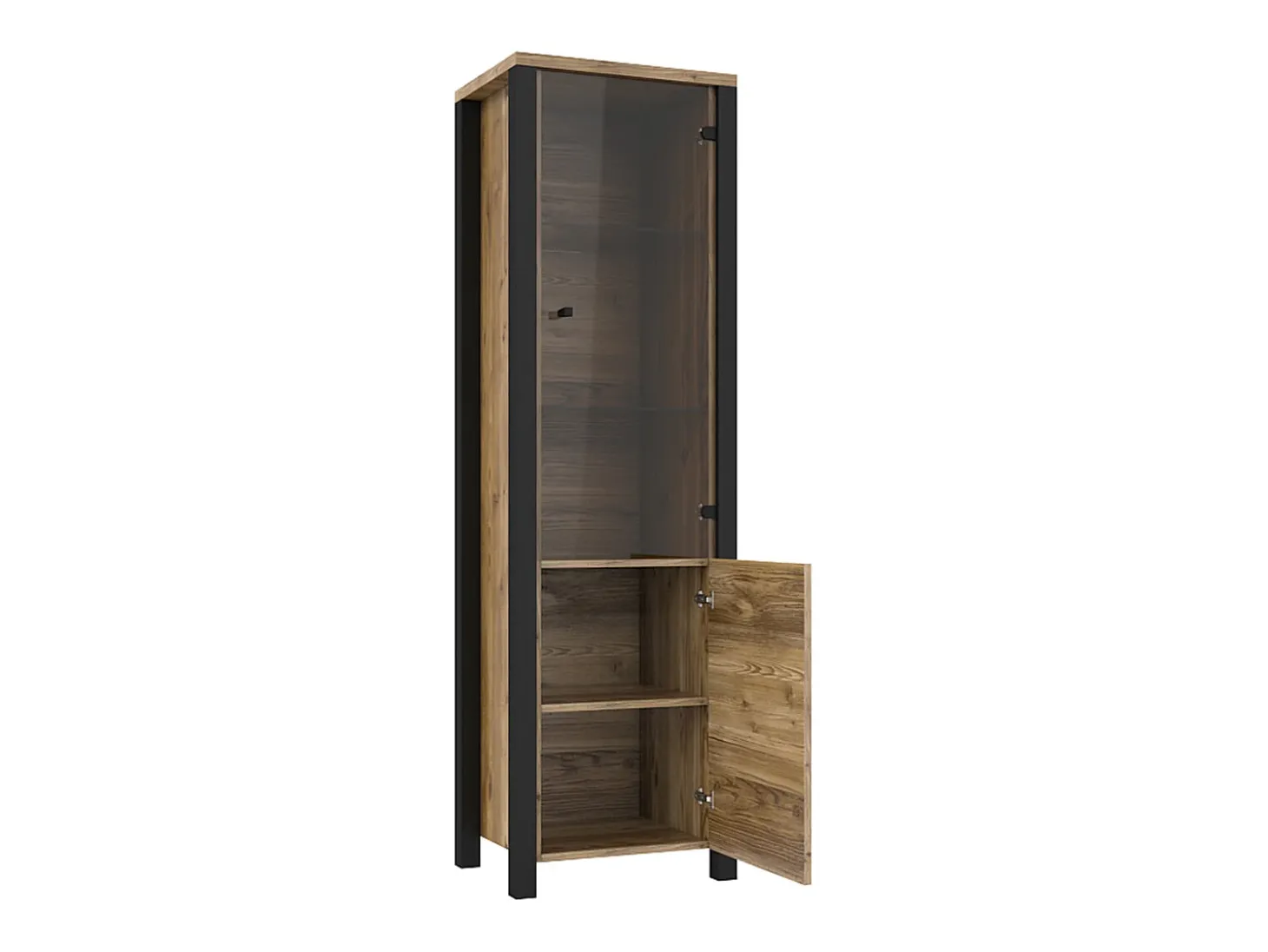 Vitrina de 2 portas Lyam em madeira e preto