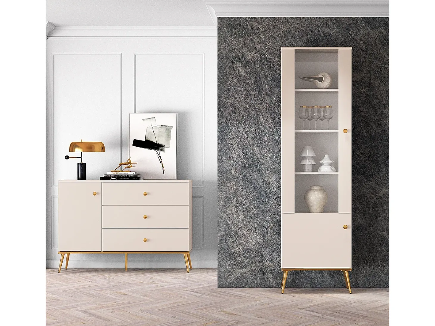 Vitrina de 2 portas Olivia Cashmere e Gold