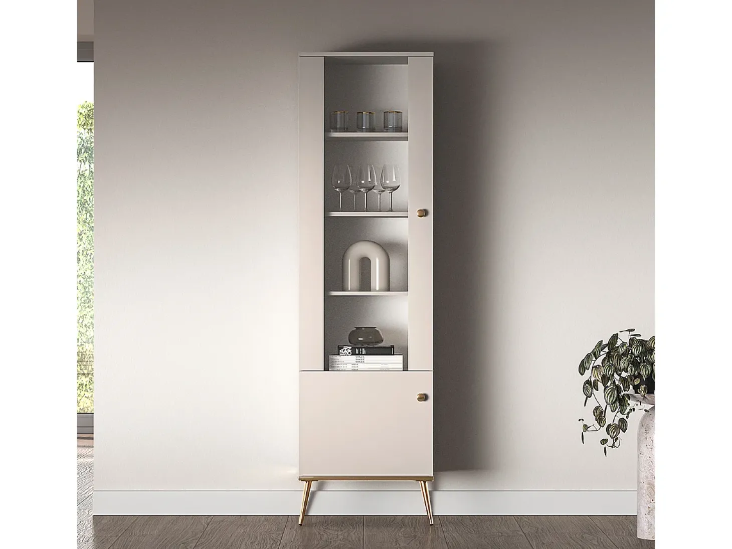 Vitrina de 2 portas Olivia Cashmere e Gold