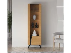 Vitrina de 2 portas Soah em madeira e preto, direita