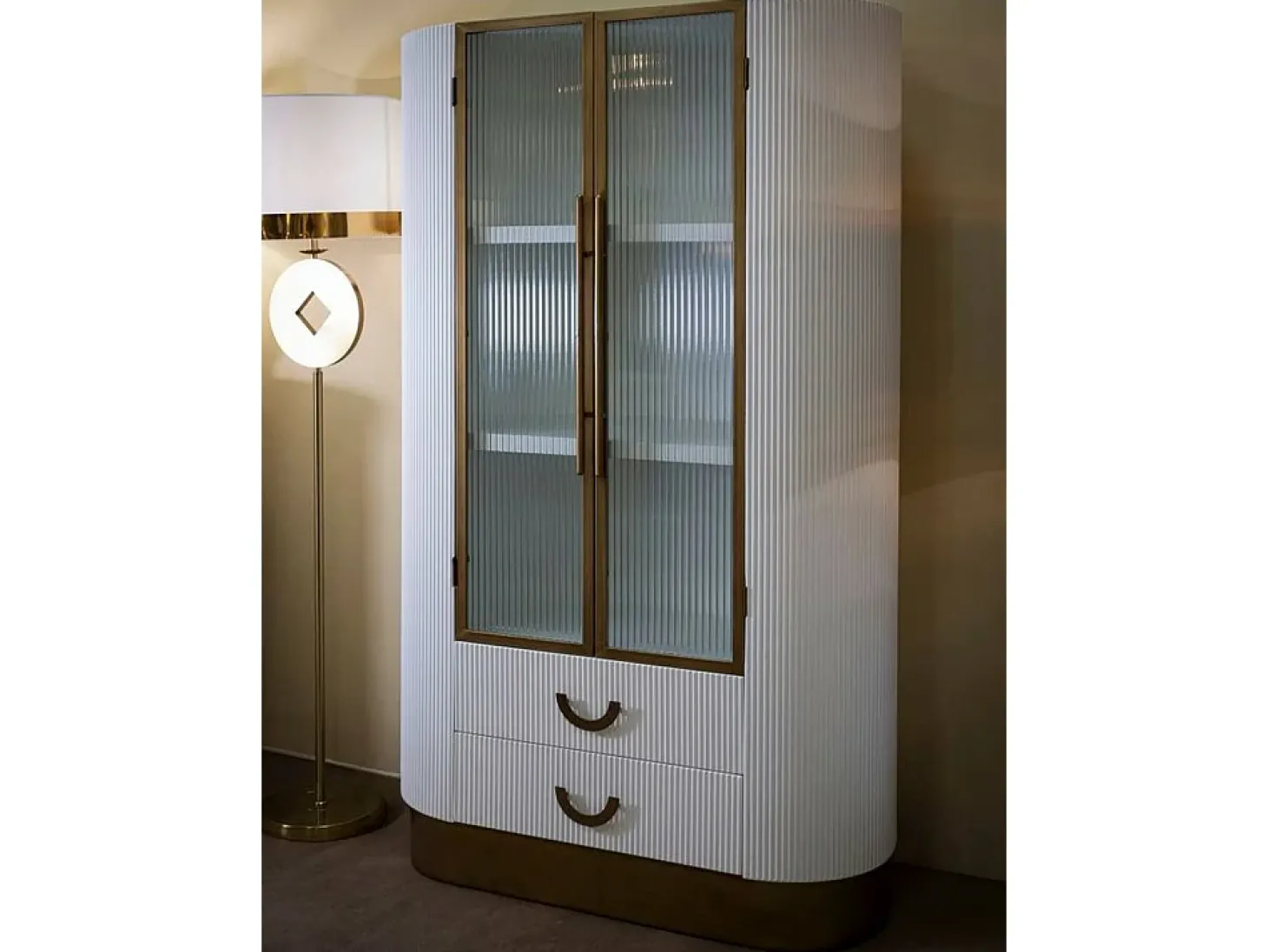 Vitrina de zibelina, Aparador expositor, Vitrina multiusos, Aparador de sala, 85x40 h160 cm, Branco e Castanho