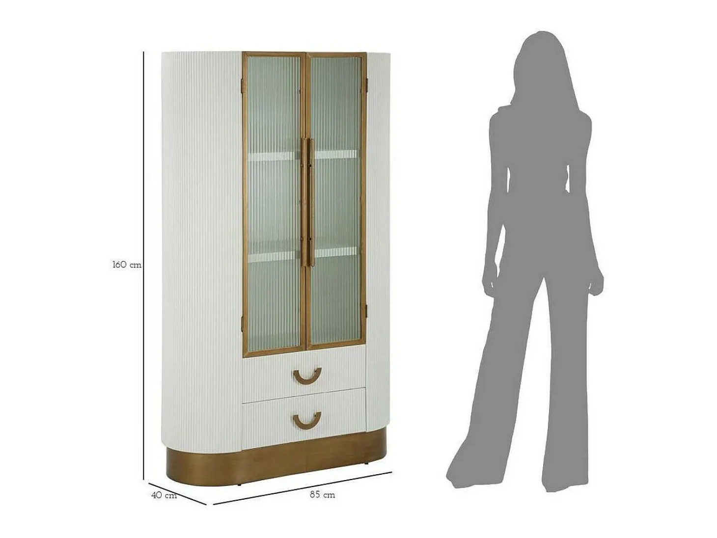 Vitrina de zibelina, Aparador expositor, Vitrina multiusos, Aparador de sala, 85x40 h160 cm, Branco e Castanho